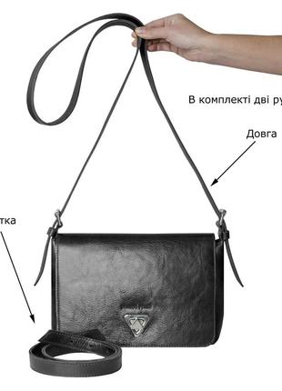 Жіноча сумка grande pelle 270х180х70 мм  шкіра флотар чорний2 фото