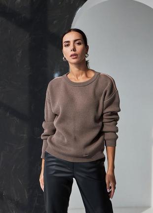 Жіночий светр в'язаний теплий джемпер альпака меринос модний джемпер вовняний з лампасами трикотажний светр3 фото
