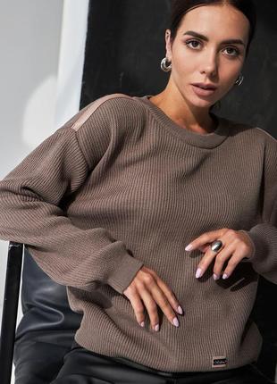Жіночий светр в'язаний теплий джемпер альпака меринос модний джемпер вовняний з лампасами трикотажний светр5 фото