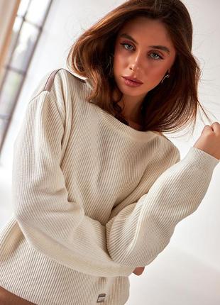 Жіночий светр в'язаний теплий джемпер альпака меринос модний джемпер вовняний з лампасами трикотажний светр6 фото