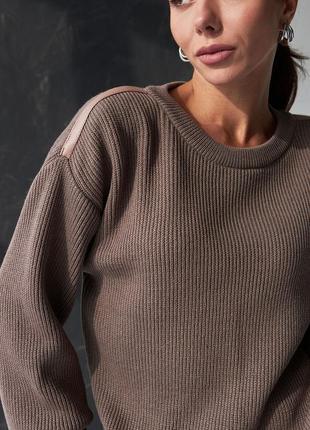 Жіночий светр в'язаний теплий джемпер альпака меринос модний джемпер вовняний з лампасами трикотажний светр9 фото