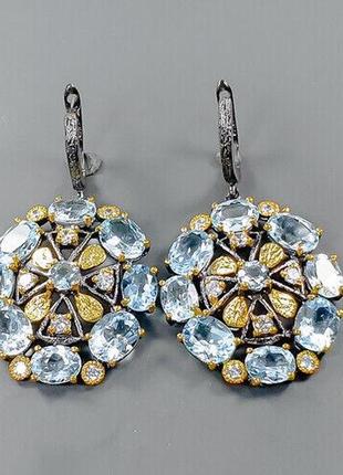 Серебряные серьги с голубым топазом (натуральный), серебро 925 пр.