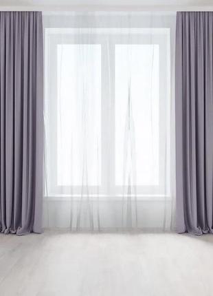 Готовий комплект штор, штори 2 шт. мікровелюр пастельно фіолетовий 200х240 см