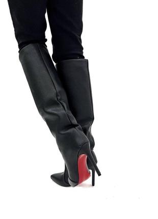 Высокие женские сапоги на каблуке до колена3 фото