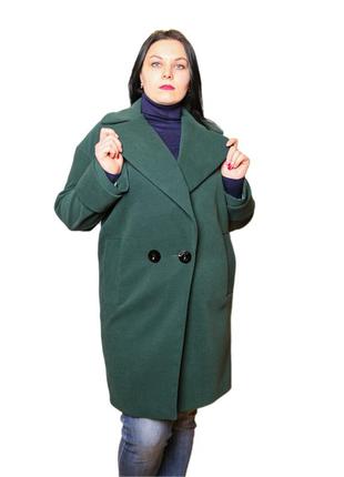 Пальто кашемировое женское с большими лацканами оверсайз зеленое3 фото