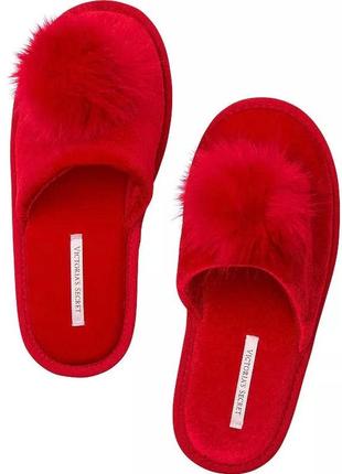 Тапочки victoria’s secret velour pom pom red slippers l