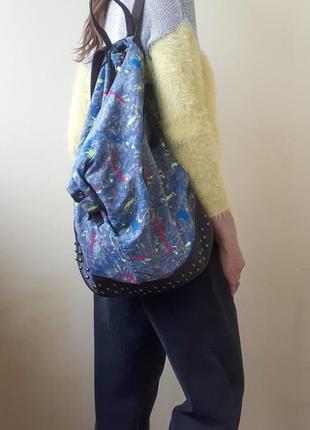 Рюкзак из плотной канвы и кожзаменителя вместительный разноцветный яркий рюкзак из ткани6 фото