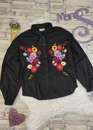 Женская рубашка pull&bear черная с вышивкой размер s 44