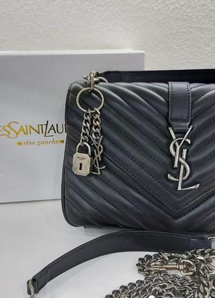 Жіноча шкіряна сумка yves saint laurent ів сен лоран чорна, крос боді, брендові сумки, жіночі сумки, 836