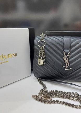 Женская кожаная сумка yves saint laurent  ив сент лоран черная, кросс боди, брендовые сумки, жіночі сумки, 8362 фото