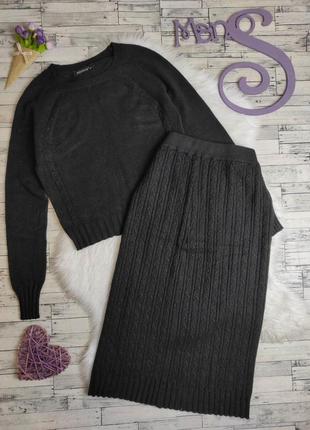 Жіночий теплий костюм ebelieve в'язаний комплект светр і чорний спідниця розмір s-m 44-46