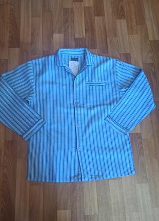 Тепленька байкова піжамна сорочка з бавовни у смужку