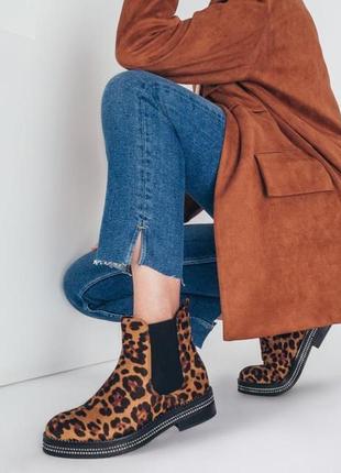 Ботинки осінь демісезонні черевики зі штучної замші з леопардовим принтом