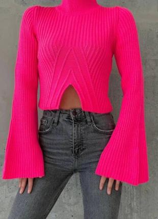 Укороченный теплый вязаный свитер стильный красивый трендовый2 фото