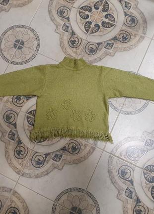 Вязаный фисташковый детский свитер /джемпер 128 см5 фото