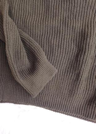 Укороченный свитер на одно плечо, вязаная укороченная кофточка хаки, укороченная кофта в рубчик цвета хаки3 фото
