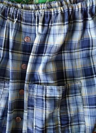 Р 18-20 / 52-54-56 легкая синяя юбка юбочка спідниця в клетку с карманами пояс на резинке3 фото