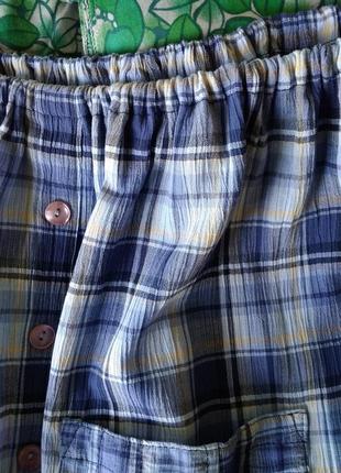 Р 18-20 / 52-54-56 легкая синяя юбка юбочка спідниця в клетку с карманами пояс на резинке5 фото