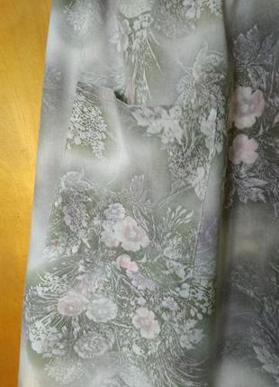 Р 20-22 / 54-56-58 легкая серо-оливковая юбка юбочка спідниця в цветах с карманами пояс на резинке4 фото