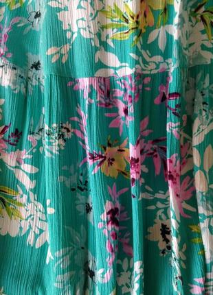 Р 18 / 52-54 романтичная легкая юбка бирюзовая в цветах вискоза жатка cotton traders9 фото