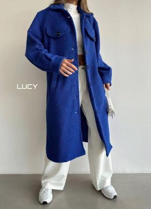 Трендовое шерстяное пальто букле барашка миди на пуговицах с карманами свободного прямого кроя теплое стильное7 фото