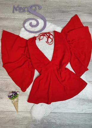 Жіноча блуза fly girl червона з глибоким декольте рукав волан розмір 54 3xl4 фото