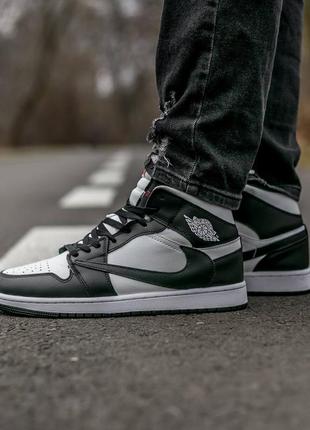 Зимние мужские кроссовки nike air jordan retro 1 x travis scott (мех) 42-436 фото