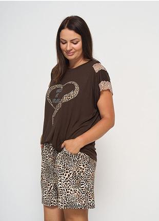 Леопардовий комплект жіночий шорти та футболка турція 135915 фото