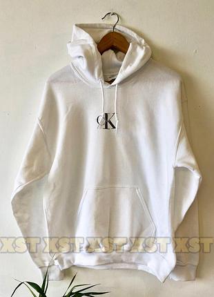 Жіночий худі на флісі оверсайз oversize calvin klein кельвін кляйн біле