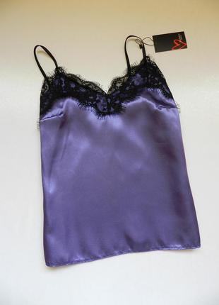 ✅красива ніжна маєчка з тонкого атласу з французьким мереживом s-m виміри:: крій майки рівний ширина