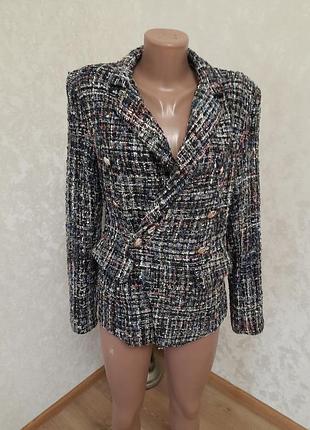 Невесомо стильный твидовой двубортный пиджак жакет в стиле chanel