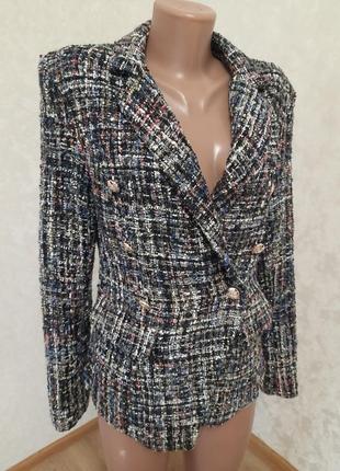 Невесомо стильный твидовой двубортный пиджак жакет в стиле chanel3 фото