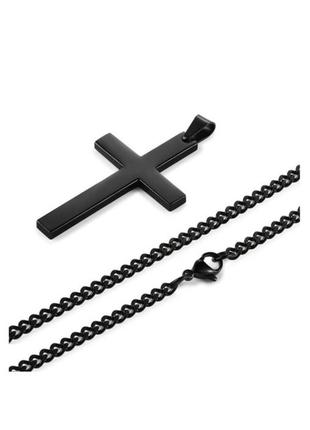 Ожерелье с подвеской в ​​виде черного креста из нержавеющей стали для мужчин3 фото