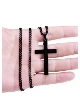 Ожерелье с подвеской в ​​виде черного креста из нержавеющей стали для мужчин