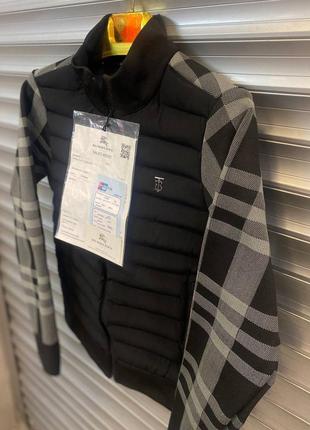 Люксова чоловіча куртка в стилі burberry з вʼязаними рукавами преміум з коміром осіння