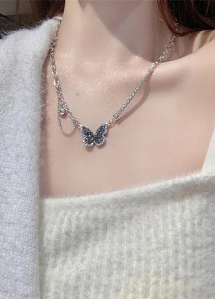 Цепочка ожерелье с бабочкой. эмаль. ожерелье нежное2 фото
