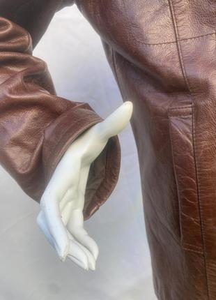 Коричневый кожаный пиджак кожаный жакет кожаная куртка4 фото