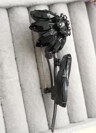 Винтажная брошь цветок, черные кристаллы, винтаж4 фото
