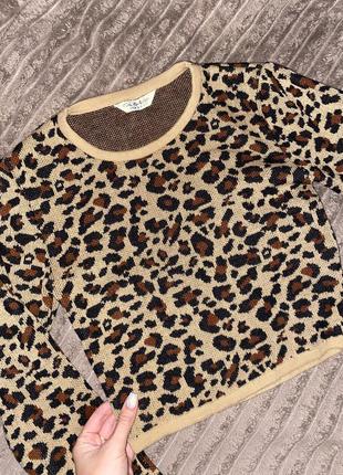Леопардовый свитер коричневый xs -s топ леопардовый женский
