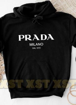 Жіночий худі на флісі оверсайз oversize prada прада чорне