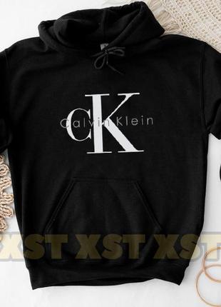 Женский худи на флисе оверсайз oversize calvin klein кельвин кляйн чорный