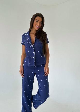 Невероятная пижама, р.s,m,l, муслин, синий4 фото