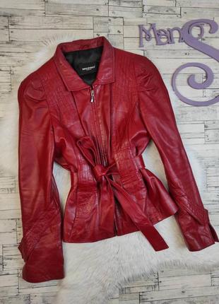 Жіноча шкіряна куртка franco di marco натуральна шкіра з поясом червоного кольору розмір 44 s