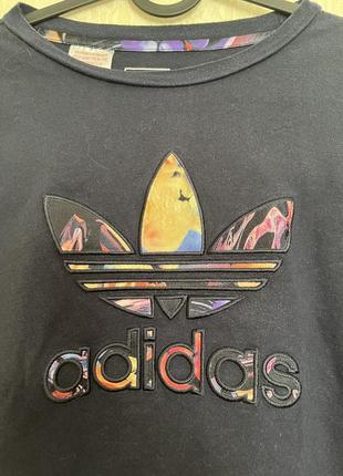 Adidas оригінал вкорочена жіноча оверсайз футболка бавовна темно-синя р. xs або дитячий на 7-8 р.8 фото