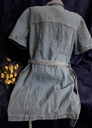 100% хлопок! платье рубашка на кнопках с карманами поясом карго cargo джинсовое светлое коттон3 фото