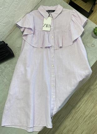 Льняное лиловое платье с кармашками от zаra