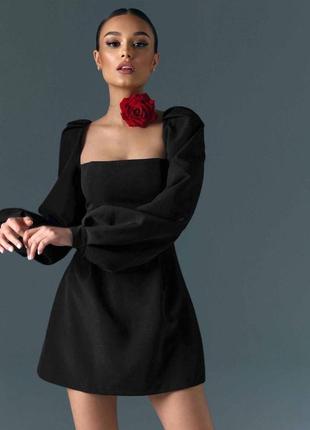 Платье черная приталенная объемные рукава4 фото