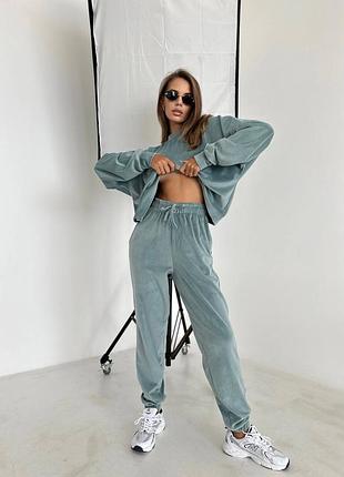 Велюровый костюм в приятных оттенках пудра молоко черный