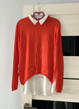 Оранжевый свитер рубашка