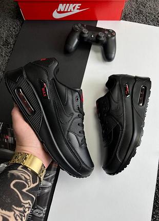 Мужские черные кожаные кроссовки в стиле nike air max 90 🆕 найк 90